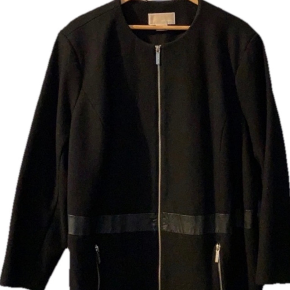 Michael Kors. Women's coat Jacket Black Wool W/leather Trim 3X 2X EUC